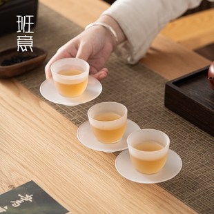 磨砂玻璃茶杯主人杯单杯杯垫家用功夫茶具杯子小号仿宋茶盏品茗杯