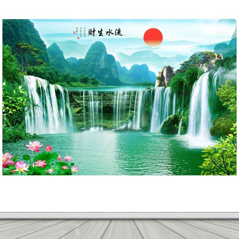 黄果树瀑布山水风景壁画自然美景客厅沙发背景墙流水生财贴纸墙画,家居饰品,现代装饰画,淘宝优惠券,粉丝福利购,淘宝优惠卷