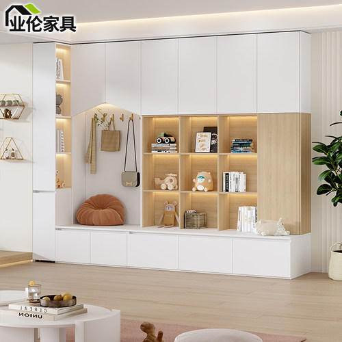 客厅书柜一体整墙书柜卡座书架衣柜一体到顶家用多功能组合柜3F70