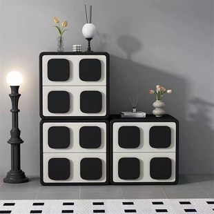 全实木床头柜皮质现代客厅自由组合柜新款黑色整装斗柜创意奶油风