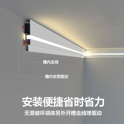 双眼皮吊顶线条灯免开槽明装铝槽石膏线天花板发光led灯客厅墙角
