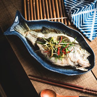 鱼盘家用2024新款蒸鱼盘子高级感大号剁椒鱼头盘蒸锅专用盘陶瓷盘