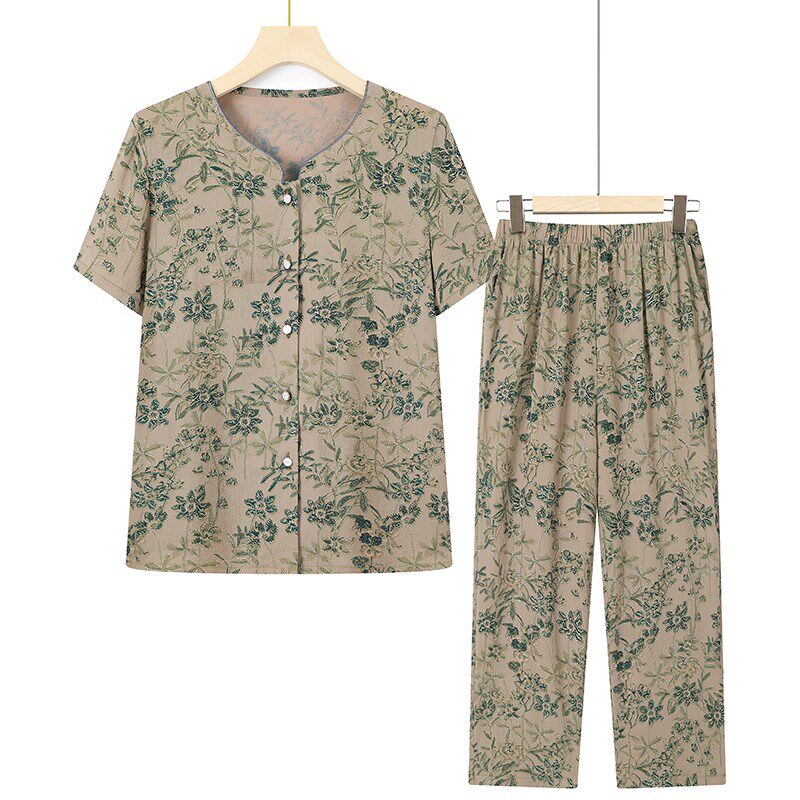 奶奶夏装短袖套装中老年人衬衫女妈妈洋气两件套婆婆夏天衣服裤子