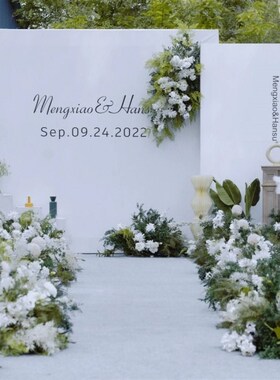 2023年新款白色极简结婚礼背景板小众户外草坪KT板背景墙定制装饰