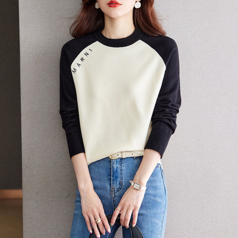 宽松显瘦【80-200斤】圆领针织上衣女秋冬新款拼色毛衣内搭打底衫,女装/女士精品,大码内搭,淘宝优惠券,粉丝福利购,淘宝优惠卷