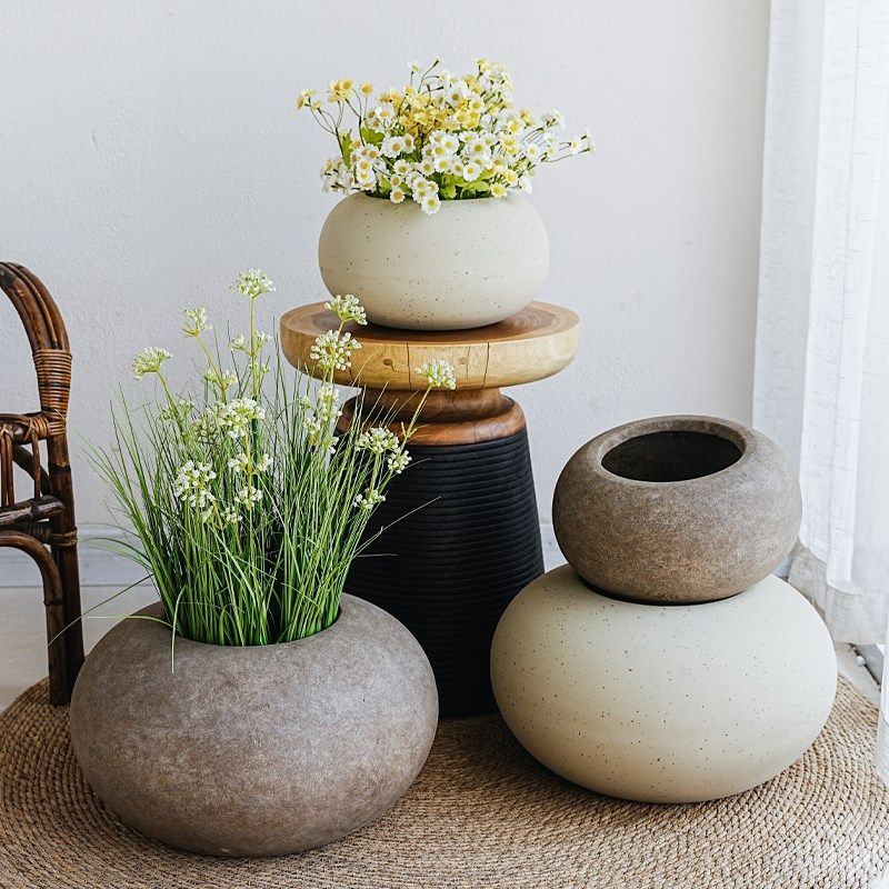 简约创意椭圆形镁泥花盆客厅阳台插花装饰花器室内绿植盆栽摆设,家居饰品,花盆,淘宝优惠券,粉丝福利购,淘宝优惠卷