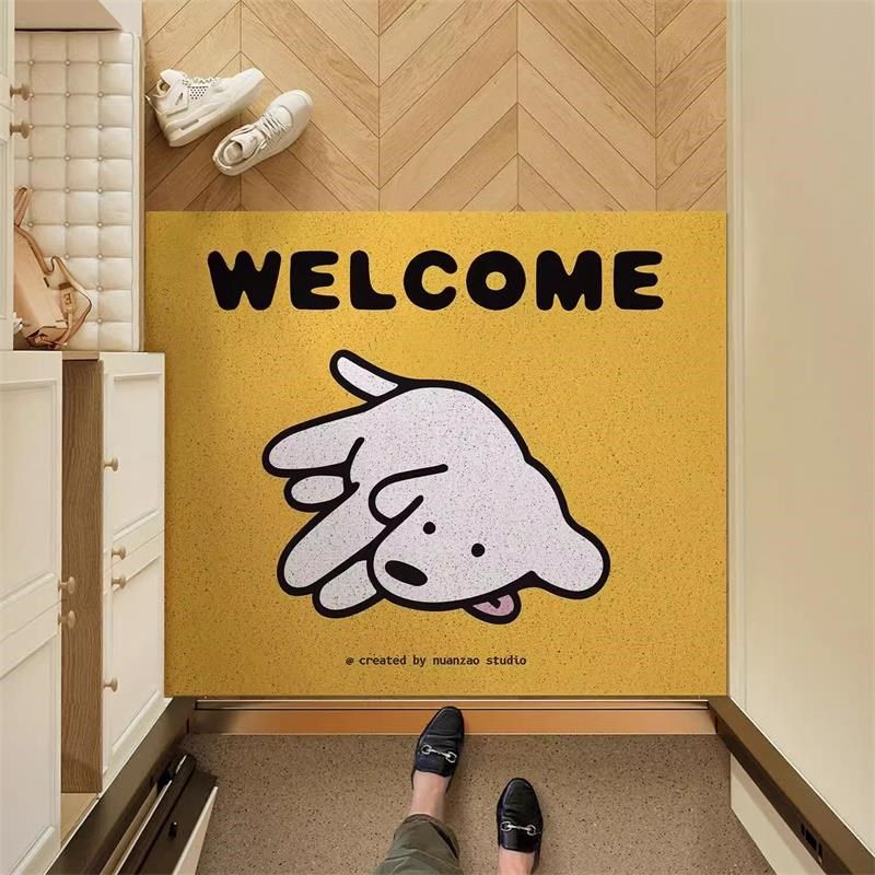 卡通小狗入户门垫家用玄关可裁剪米色丝圈脚垫门口进门防滑地垫子,居家布艺,入户地垫,淘宝优惠券,粉丝福利购,淘宝优惠卷