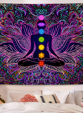 北欧风紫色瑜伽挂毯客厅卧室床头背景布墙上氛围感挂布遮挡窗帘布