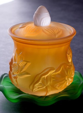 供奉佛前杯玻璃圣水杯仿琉璃莲花供杯敬水净水杯观音菩萨贡杯摆件