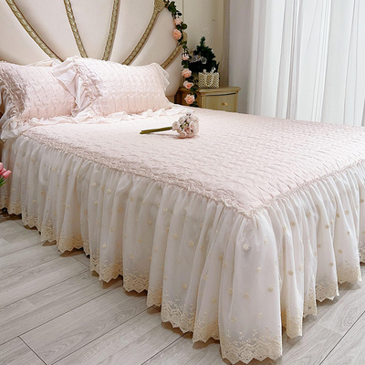 公主风兰精天丝夹棉床盖三件套床裙款夏季裸睡空调席可机洗软凉席