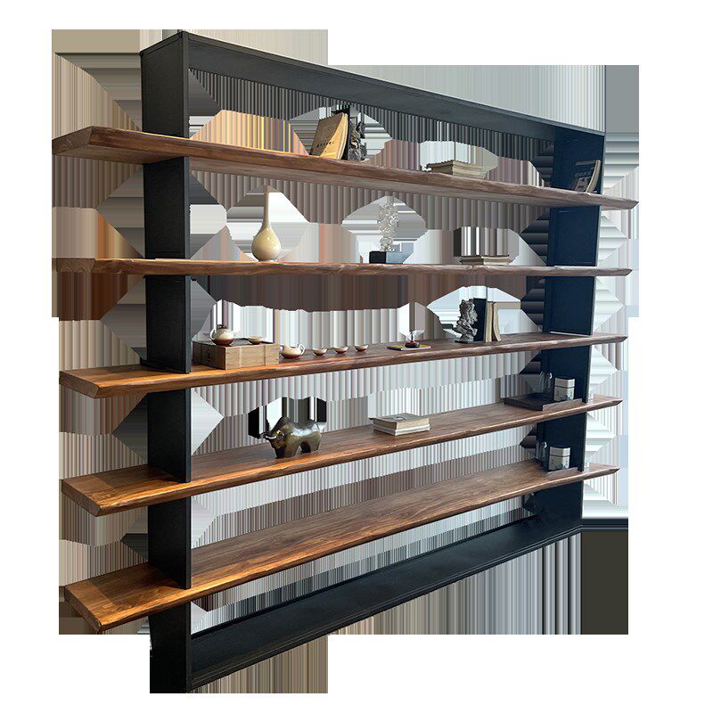 美式原实木书架客厅墙架子复古办公室简约置物架落地陈列架展示架