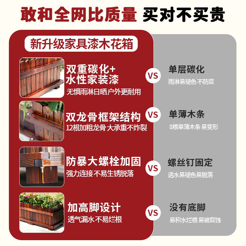 防腐木花箱户外庭院长方形种植箱阳台种菜专用箱室外花槽箱大花盆
