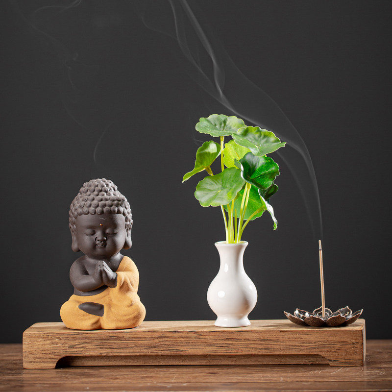 创意陶瓷小如来佛像摆件花器茶宠香插新中式禅意家居客厅桌面装饰
