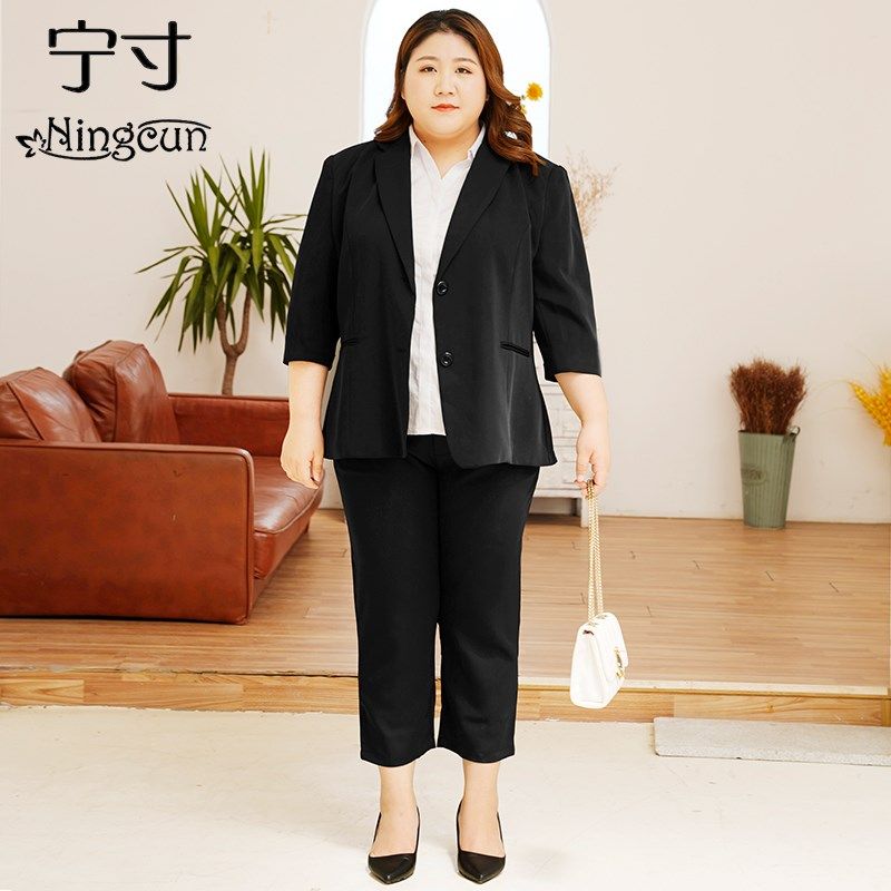 七分袖大码西装外套女夏季职业正装工作服200斤薄款胖mm西服套装
