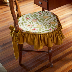 偏爱集法式复古风椅垫手工定制荷叶边高级感实木椅子垫带绑带坐垫