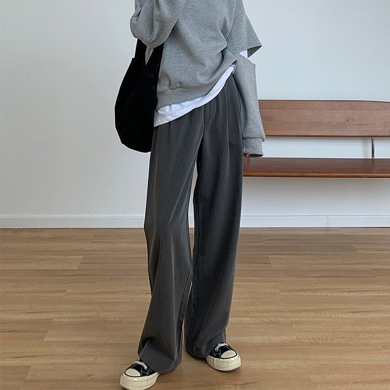 梨形身材裤子女夏季大码胖mm休闲直筒垂感阔腿长裤高腰显瘦西装裤