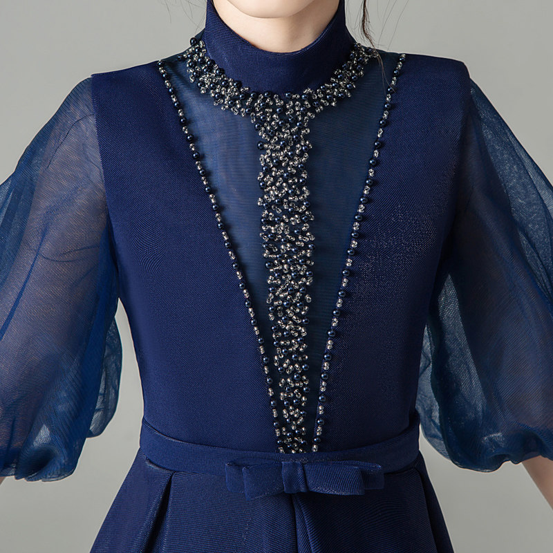 女童礼服公主高端蓝色儿童生日小女孩主持人钢琴演出服晚礼服秋冬