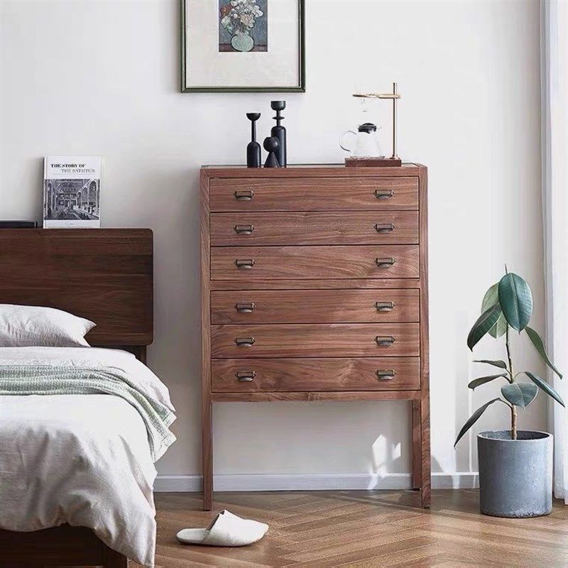 黑胡桃木六斗柜卧室玻璃桌面斗橱北欧表情原木复古轻奢抽屉收纳柜,住宅家具,斗柜,淘宝优惠券,粉丝福利购,淘宝优惠卷