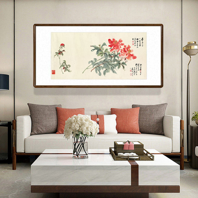 张大千国画富贵花开办公室装饰挂画客厅背景壁画卧室写意牡丹字画