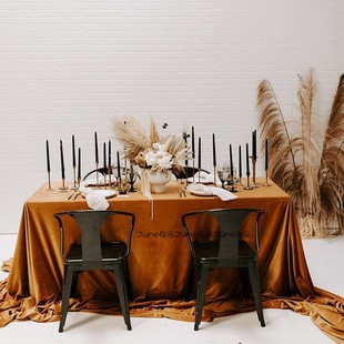 欧式秋日金黄丝绒桌布复古客厅长条茶歇桌面布置茶几斗柜背景垫布