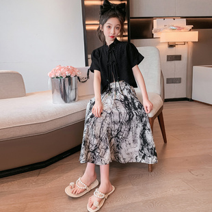 裙子女童套装夏款时髦洋气夏装2023新款潮时尚水墨画潮酷儿童穿搭