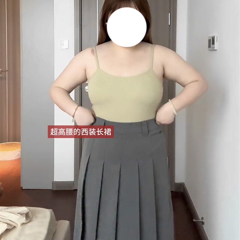 微胖穿搭灰色半身裙女夏大码梨形高腰垂感显瘦小个子A字百褶长裙