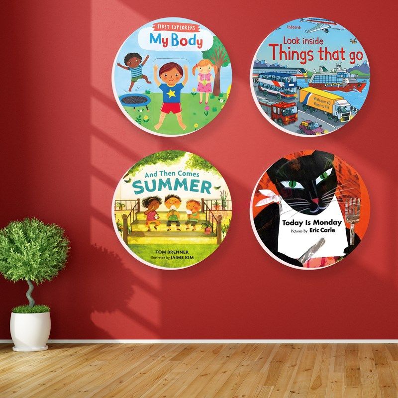 英文圆形教室楼梯绘本室图书区阅览室墙面壁画幼儿园挂画立体墙贴