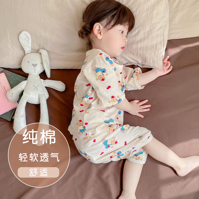 儿童纯棉睡衣夏季薄款女童空调服七分袖宝宝家居服婴儿春夏天男童