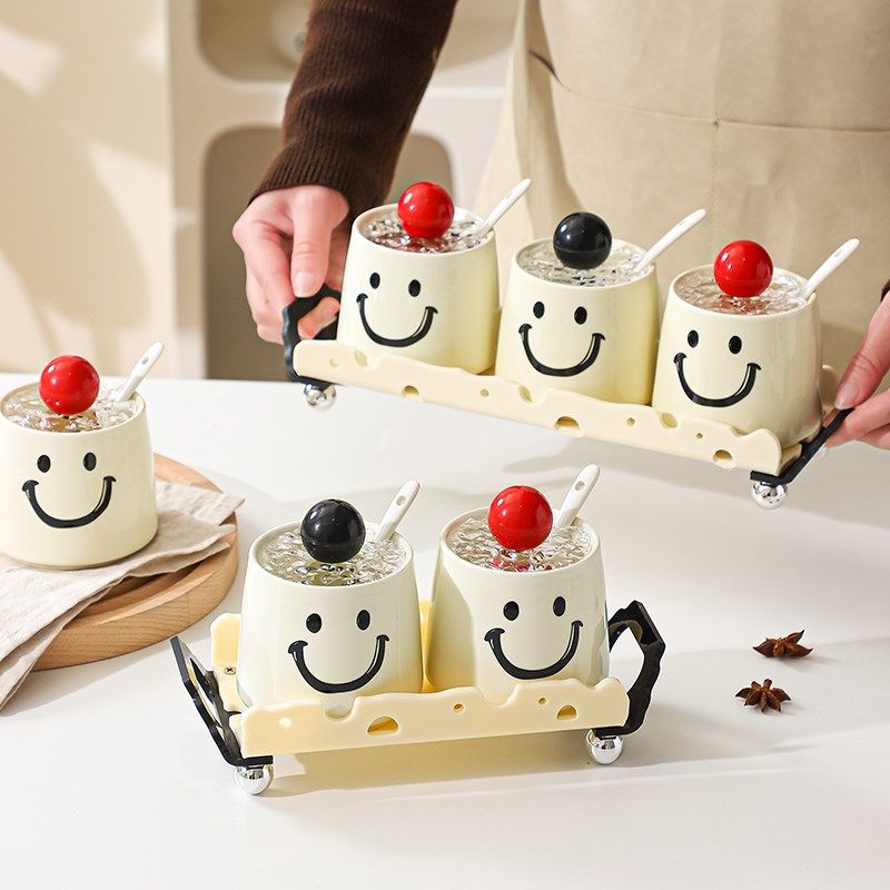 可爱笑脸调料罐调味罐陶瓷家用厨房高端调味瓶罐盐罐调料罐收纳盒,厨房/烹饪用具,调味瓶罐/调料研磨器,淘宝优惠券,粉丝福利购,淘宝优惠卷