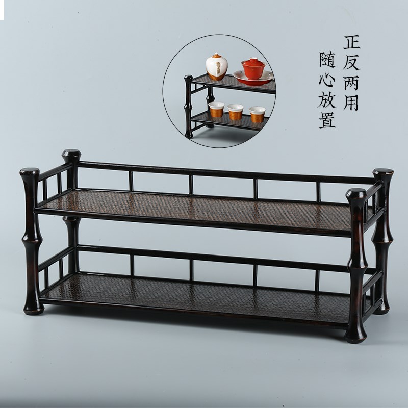 全筇竹纯竹编筇竹茶棚竹子杯架桌面博古架茶具收纳架多功能置物架