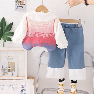 婴儿衣服春秋季洋气可爱毛衣三件套小童装一岁小女孩宝宝外出春装