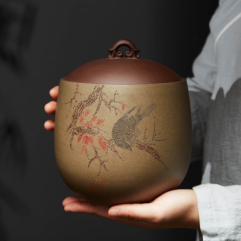 宜兴紫砂茶叶罐密封存储罐散茶罐子一斤装存茶罐高档陶瓷醒茶罐子