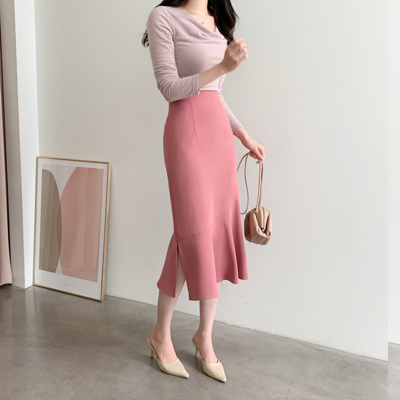 鱼尾裙春秋款女粉半身长裙秋季高腰荷叶中长款裙子包臀鱼尾半身裙,女装/女士精品,半身裙,淘宝优惠券,粉丝福利购,淘宝优惠卷