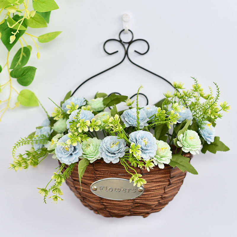 壁挂式藤编花篮挂墙田园风客厅卧室墙面墙上装饰铁艺绿植花盆挂件
