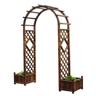 户外庭院碳化防腐实木拱门花园装饰门葡萄架网格爬藤花架子栅栏门