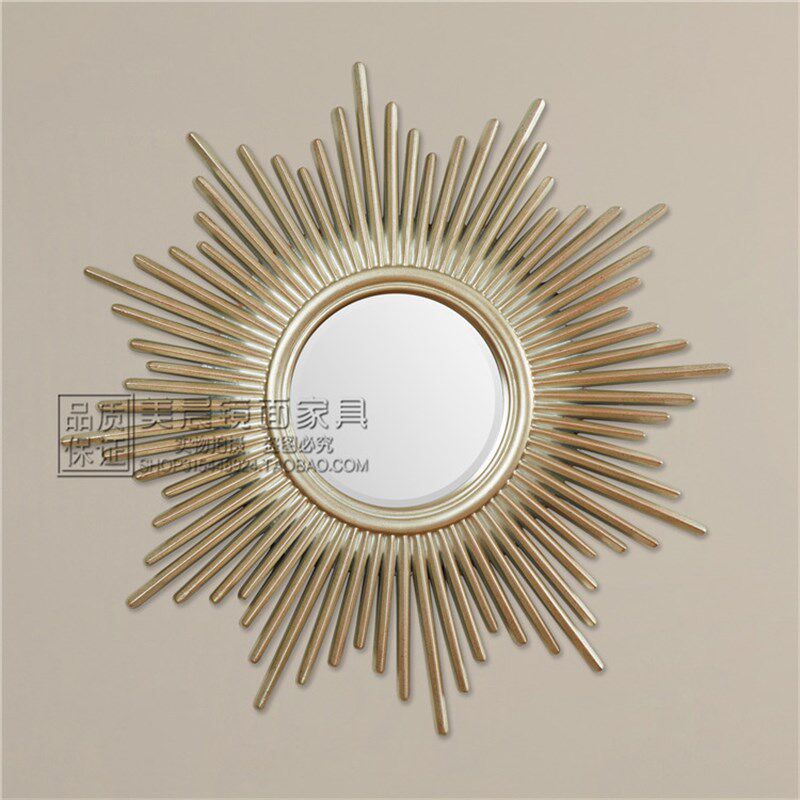 欧式创意太阳装饰镜美式圆形玄关镜子餐厅走廊挂镜样板房背景墙镜