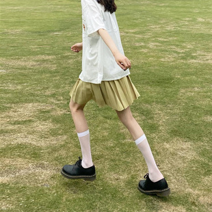 百思朵夏淡黄色半身裙高腰显瘦安全裤防走光小短裙奶油黄百褶裙子