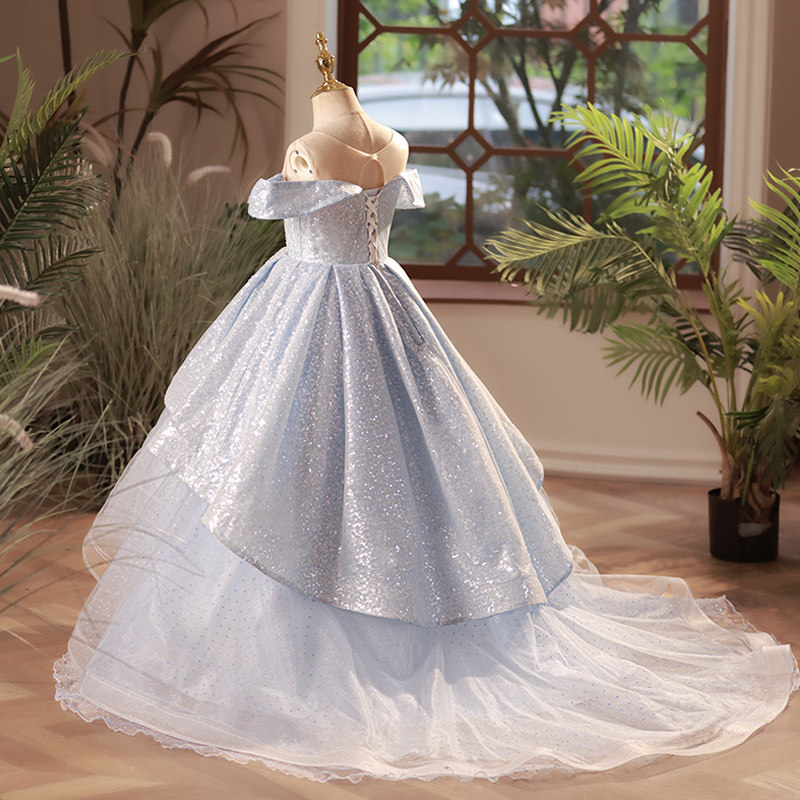 女童礼服2023新款蓝色儿童主持人演出服轻奢小众高端走秀公主裙冬