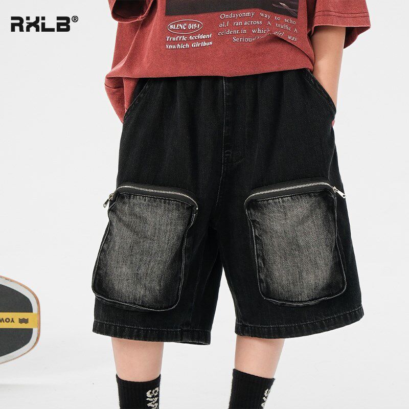 男童牛仔中裤儿童宽松短裤大童装工装五分裤子中小童大口袋休闲裤