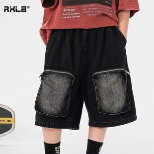 男童牛仔中裤儿童宽松短裤大童装工装五分裤子中小童大口袋休闲裤