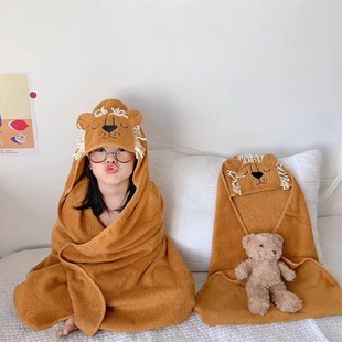 婴儿连帽浴巾可爱狮子纯棉新生包头擦澡巾超柔吸水儿童披肩大毛巾