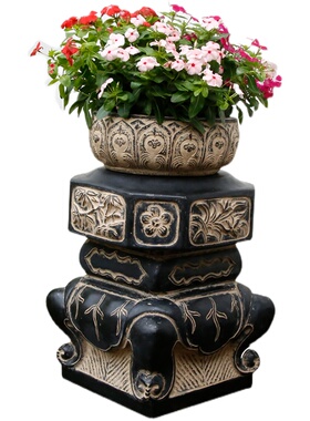 室外庭院门前造景摆件花架盆景台阳台中式花园布置仿石墩花盆底座
