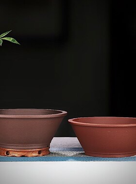 高端紫砂花盆圆形斗笠盆景盆多肉菖蒲金弹子提根文竹内门竹陶瓷盆