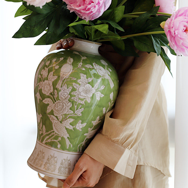 芙菡居品梅瓶手绘Make青花彩瓷花瓶水培鲜花摆件