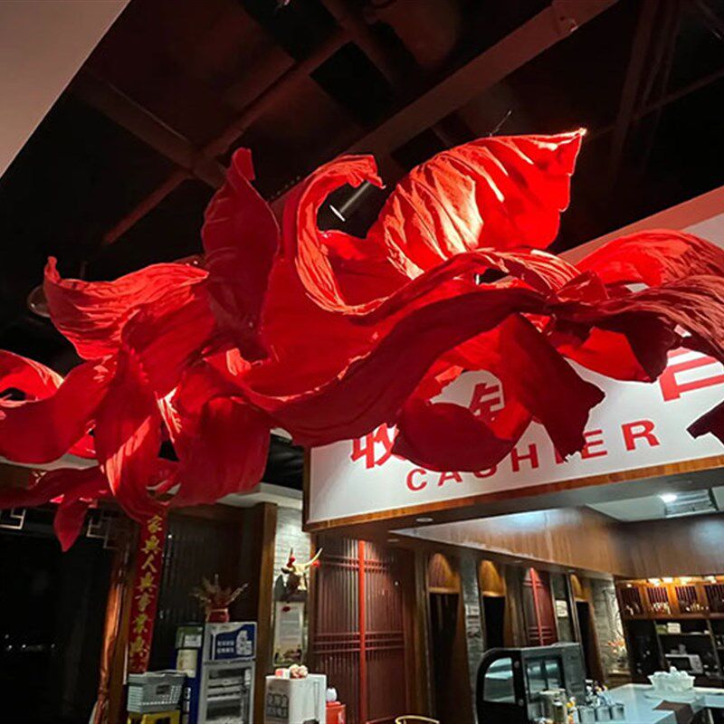 大型手揉纸花店铺引流舞台美陈装饰造景空中吊饰纸艺飘带婚礼造型