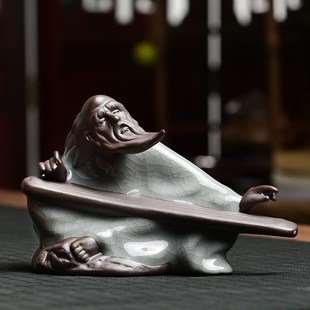 成艺茶宠摆件仿哥窑开片可养茶具茶道配件紫砂茶玩古风琴韵