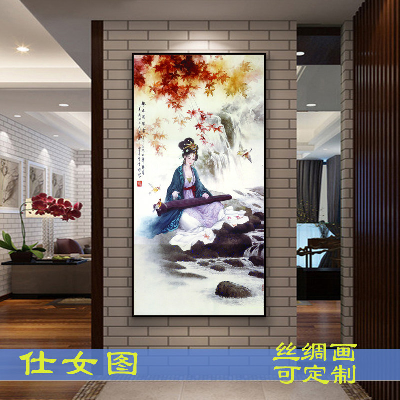 古代美女工笔仕女图国画 丝绸卷轴挂画 酒店茶楼客厅 古典装饰画