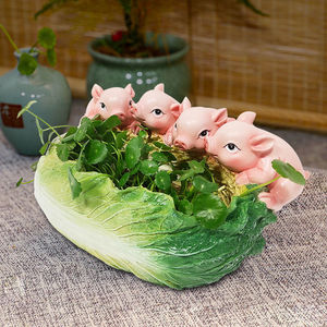 小猪摆件水培花盆绿萝铜钱草多肉花器养花桌面茶几装饰品可爱粉色