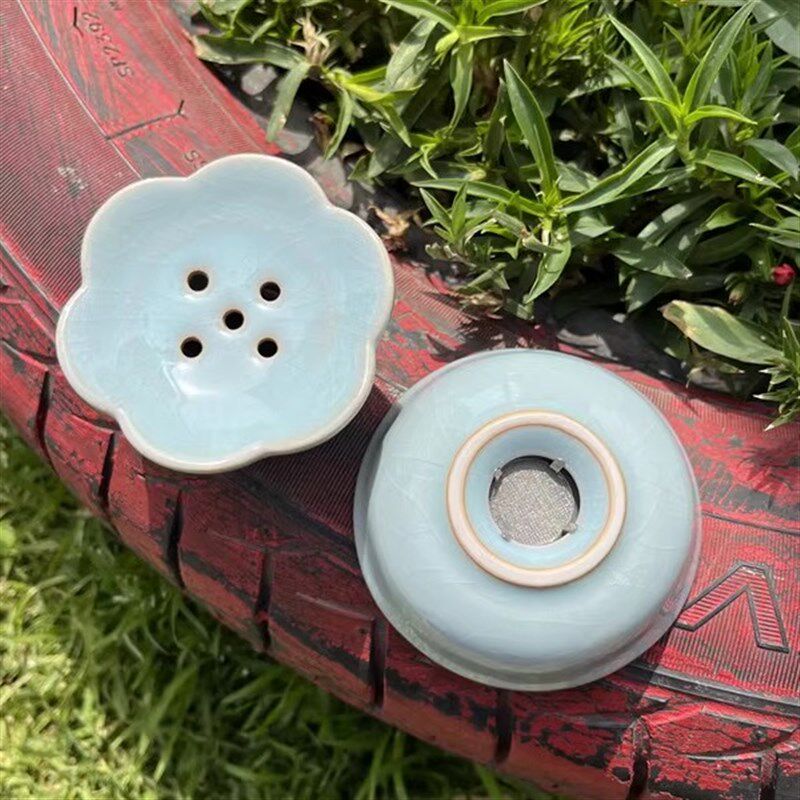 河南汝州原产地朱家汝窑茶漏茶滤过滤网茶漏底座茶漏器茶具零配
