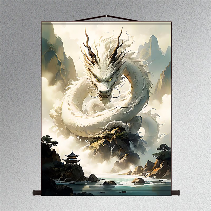白龙青龙黄龙五龙画像挂画玄关办公室祥龙云海青龙献装饰丝绸挂画